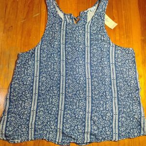 American Eagle Outfitters Blue Floral Striped Lace Up Open Back Tank Top XL boho